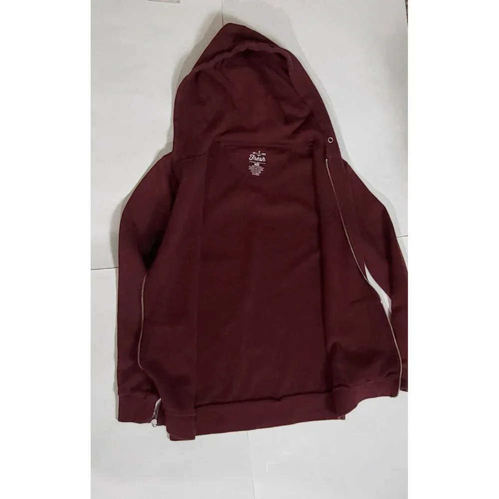 Clean Tees Fresh Maroon Zip-Up Hoodie Size Small